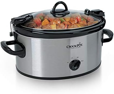 Large Capacity Crock-Pot Cook & Carry 6 Quart Portable Slow Cooker S07N - Programmable Slow Cooker with Oval Ceramic Pot - Stainless