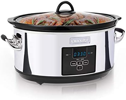Digital Control Crock-Pot 7 Quart Programmable Slow Cooker – Polished Platinum S23E - Stainless Steel Slow Cooker with Locking Lid Detail