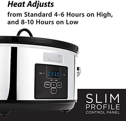 Digital Control Crock-Pot 7 Quart Programmable Slow Cooker – Polished Platinum S23E - Stainless Steel Slow Cooker with Locking Lid Detail