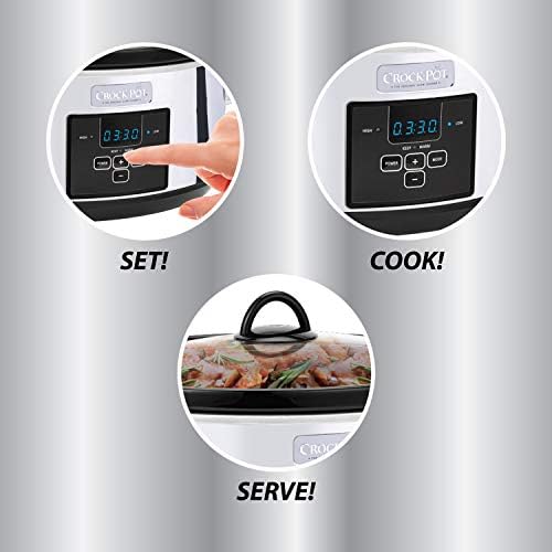 Digital Control Crock-Pot 7 Quart Programmable Slow Cooker – Polished Platinum S23E - Stainless Steel Slow Cooker with Locking Lid Detail