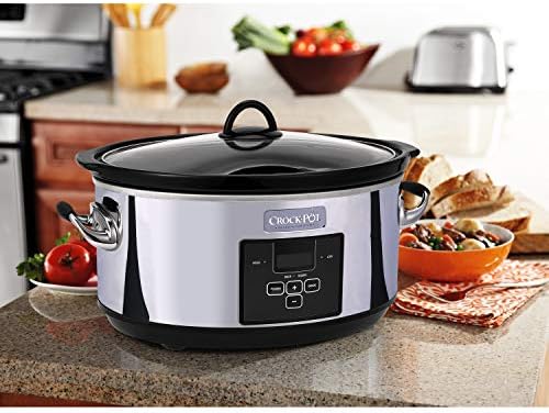 Digital Control Crock-Pot 7 Quart Programmable Slow Cooker – Polished Platinum S23E - Stainless Steel Slow Cooker with Locking Lid Detail